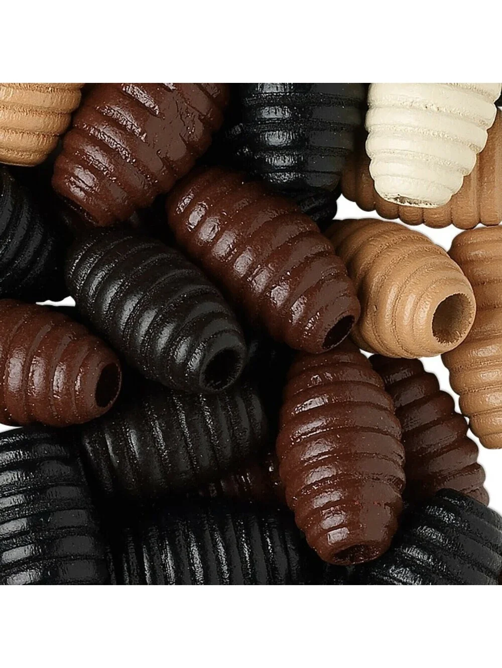 Fluted Carved Earthy Brown Black Tan Cream 20x11mm Oval Korean Wood Beads 15 pcs